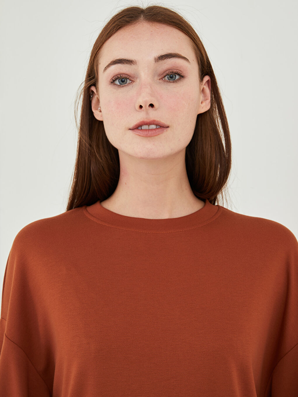 Rundhalsausschnitt Schlicht Langarm Tunika für Damen-1