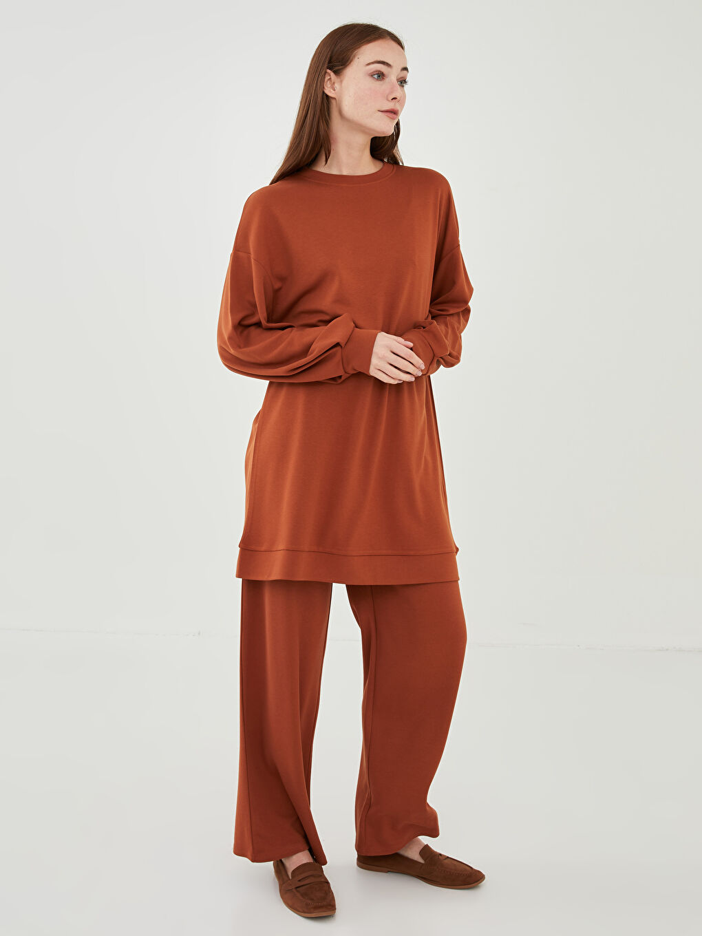 Rundhalsausschnitt Schlicht Langarm Tunika für Damen-2