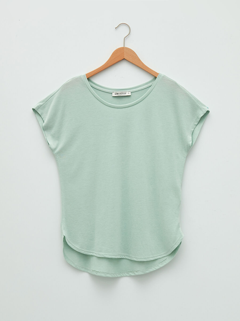 Yeşil Bisiklet Yaka Düz Kısa Kollu Kadın Spor Tişört-5