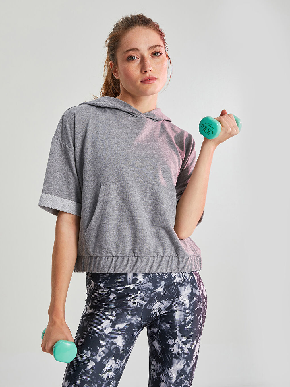 Hooded Collar Printed Short Sleeve Women's Sports T-Shirt-1