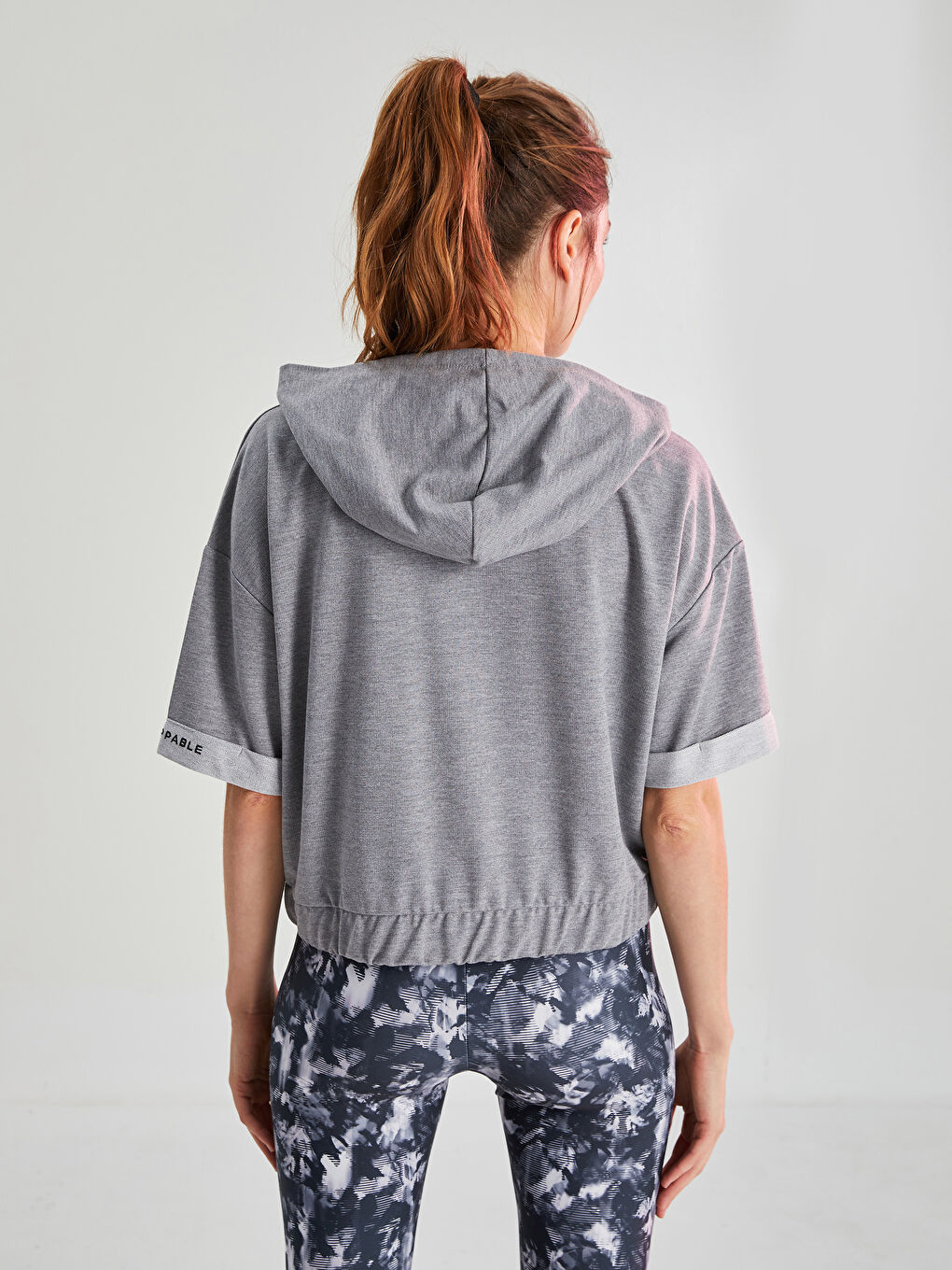 Hooded Collar Printed Short Sleeve Women's Sports T-Shirt-4