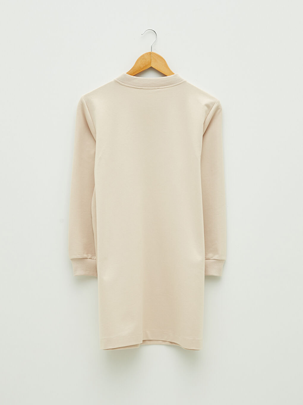 Bej Bisiklet Yaka Taşlı Uzun Kollu Kadın Sweatshirt Tunik-6