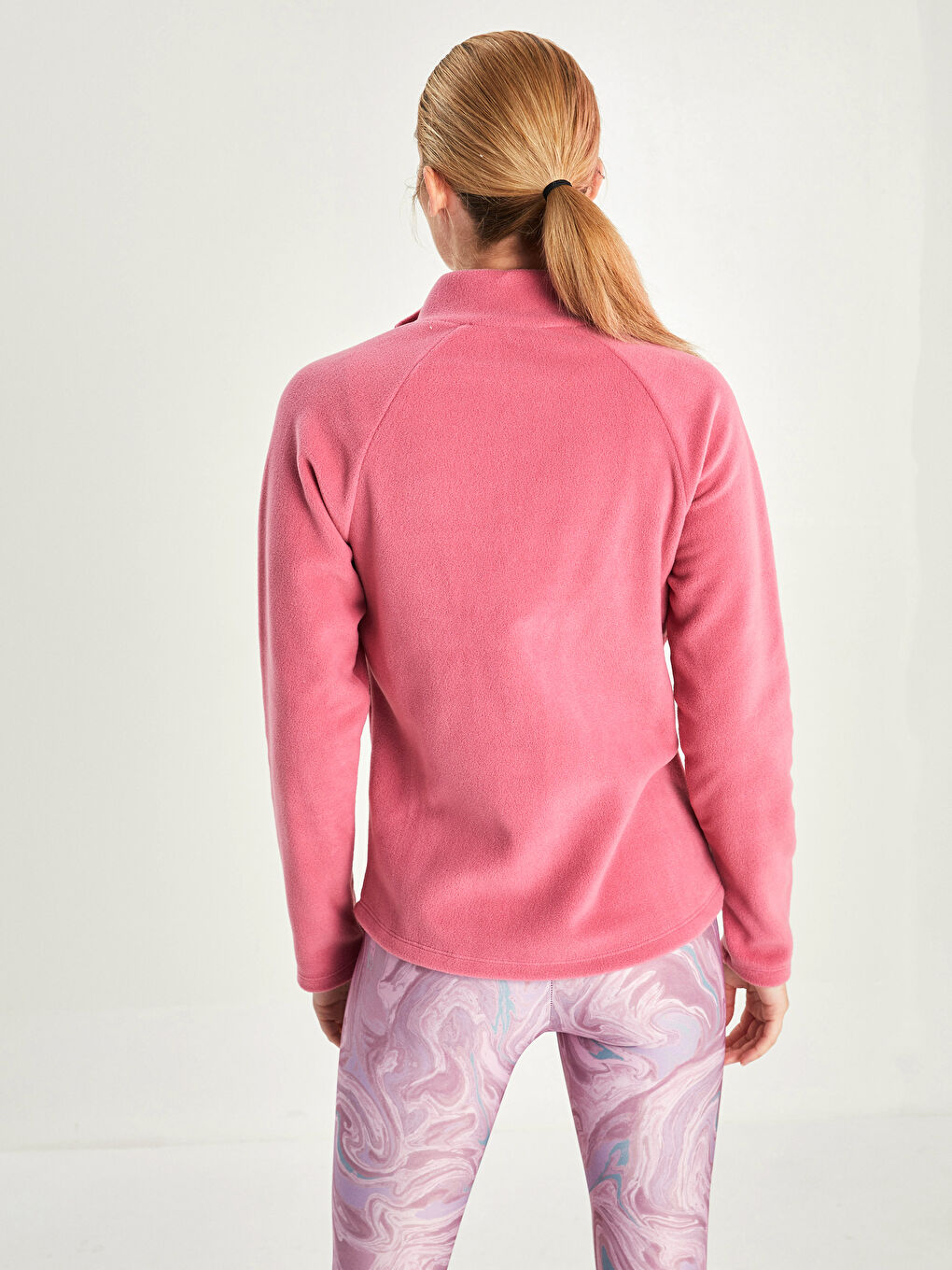 Stand Up Collar Straight Long Sleeve Pocket Detailed Fleece Women's Sport Cardigan-5