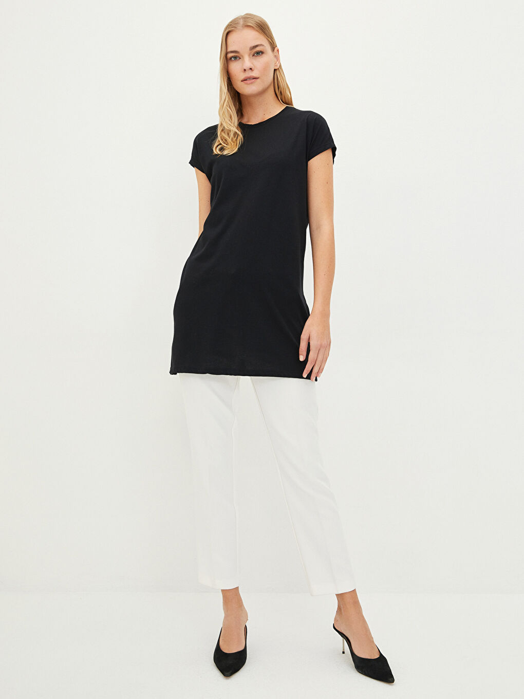 Crew Neck Straight Short Sleeve Cotton Women's Tunic-3