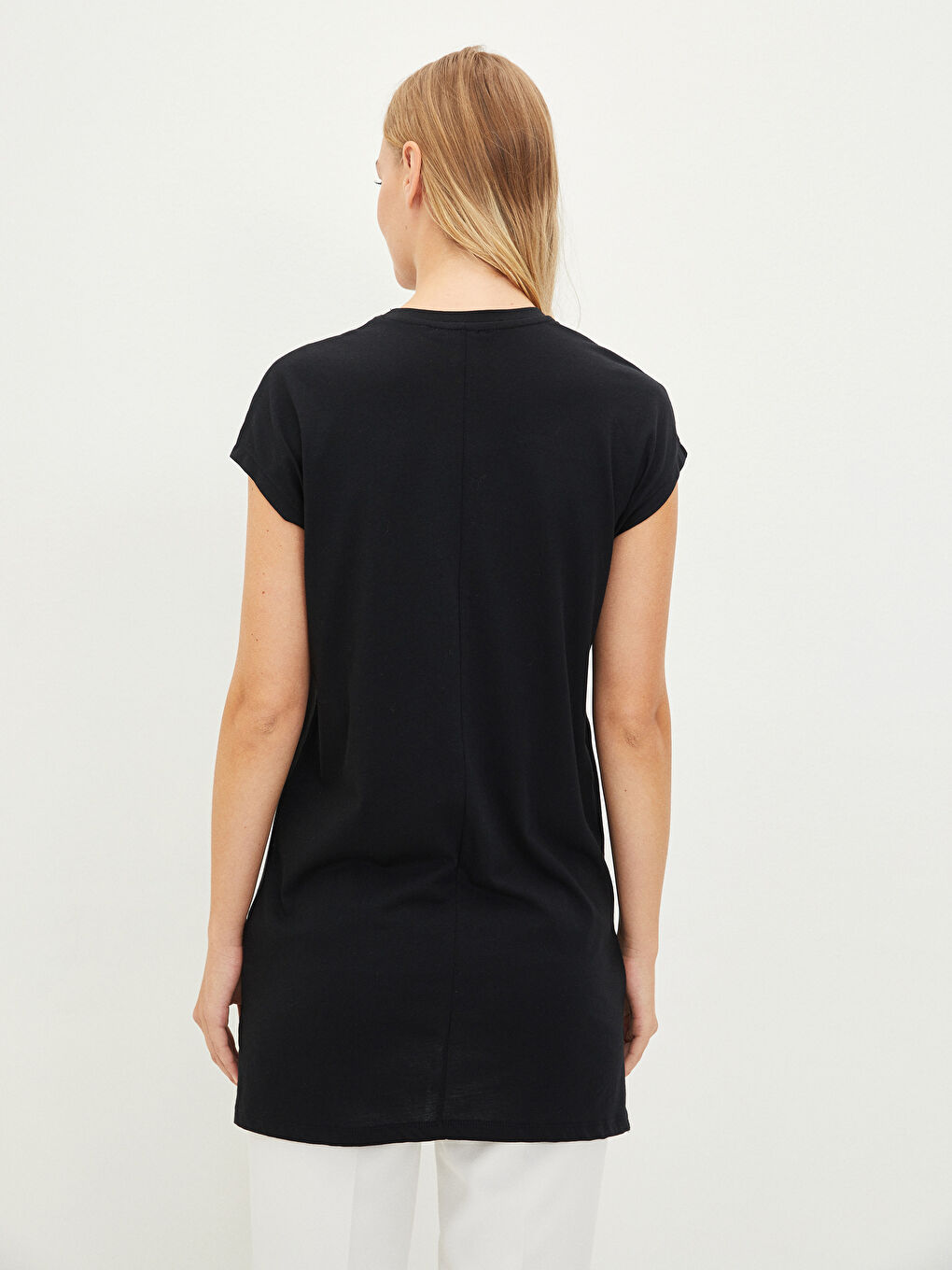 Crew Neck Straight Short Sleeve Cotton Women's Tunic-4