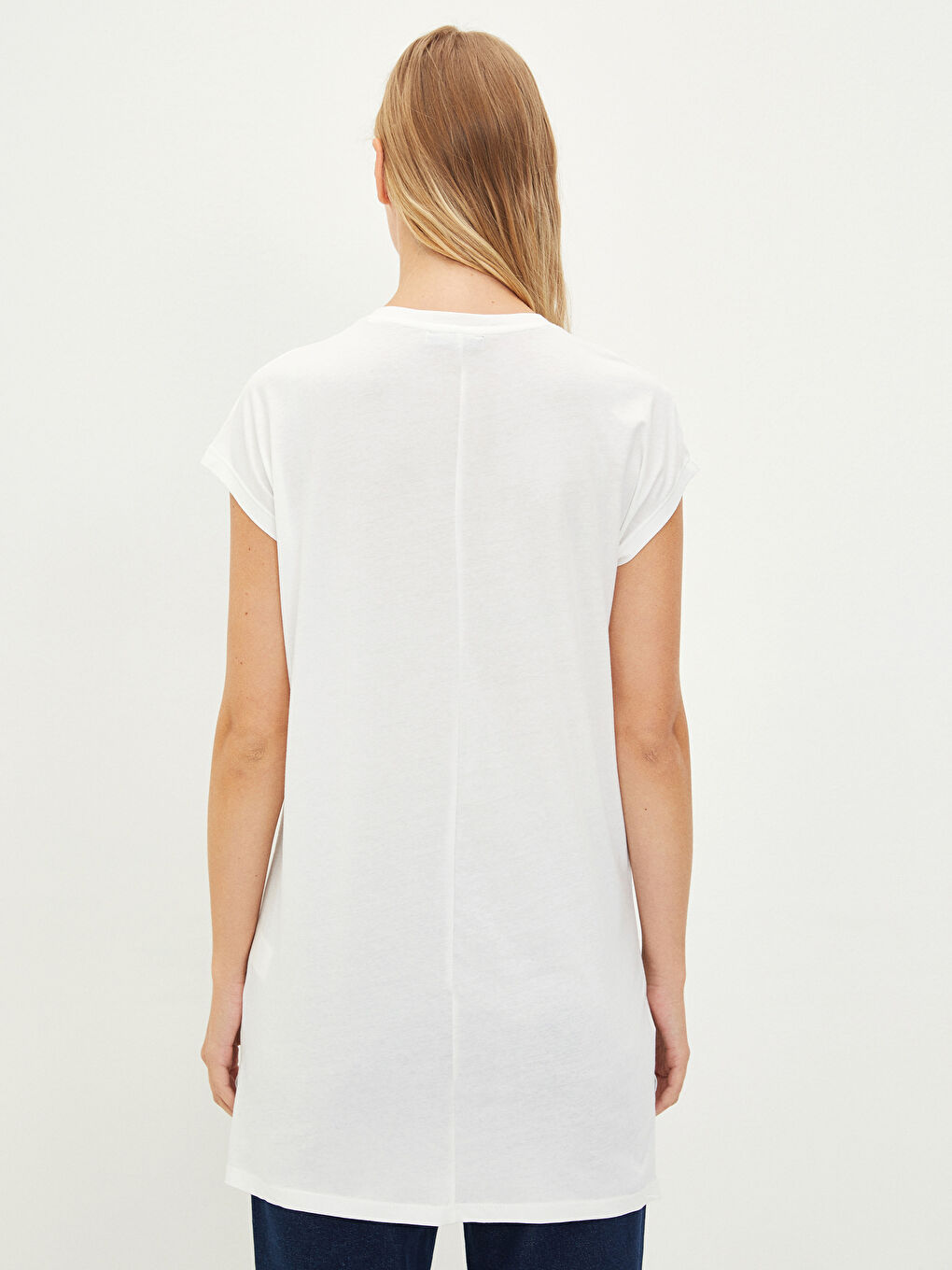 Tunique en Coton à Col Rond Droite à Manches Courtes pour Femmes-4