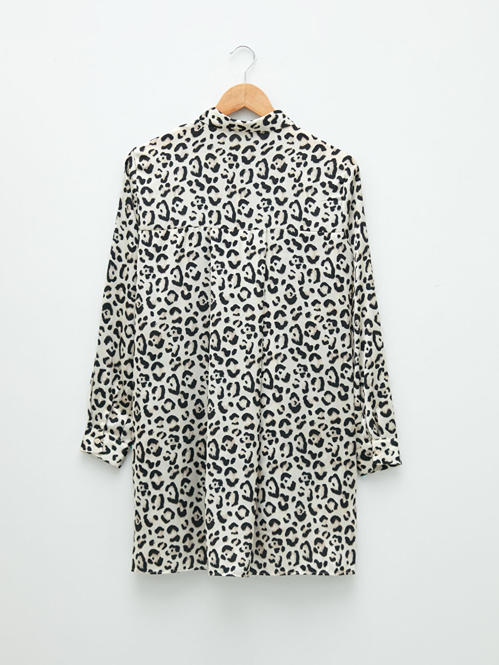 Bej Desenli Saten Kadın Gömlek Tunik-6