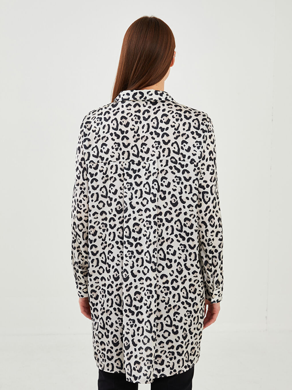 Bej Desenli Saten Kadın Gömlek Tunik-4