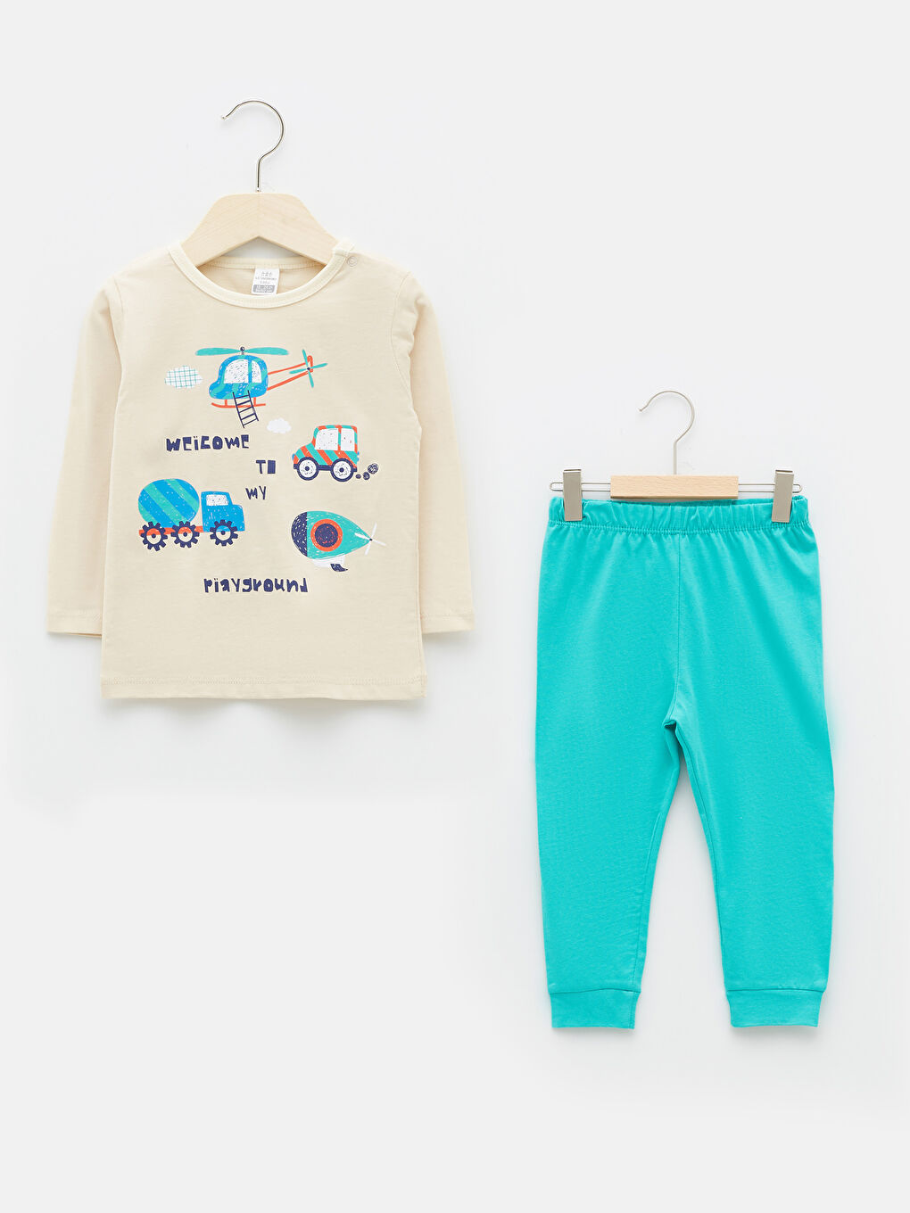 Crew Neck Long Sleeve Printed Cotton Baby Boy Pajama Set