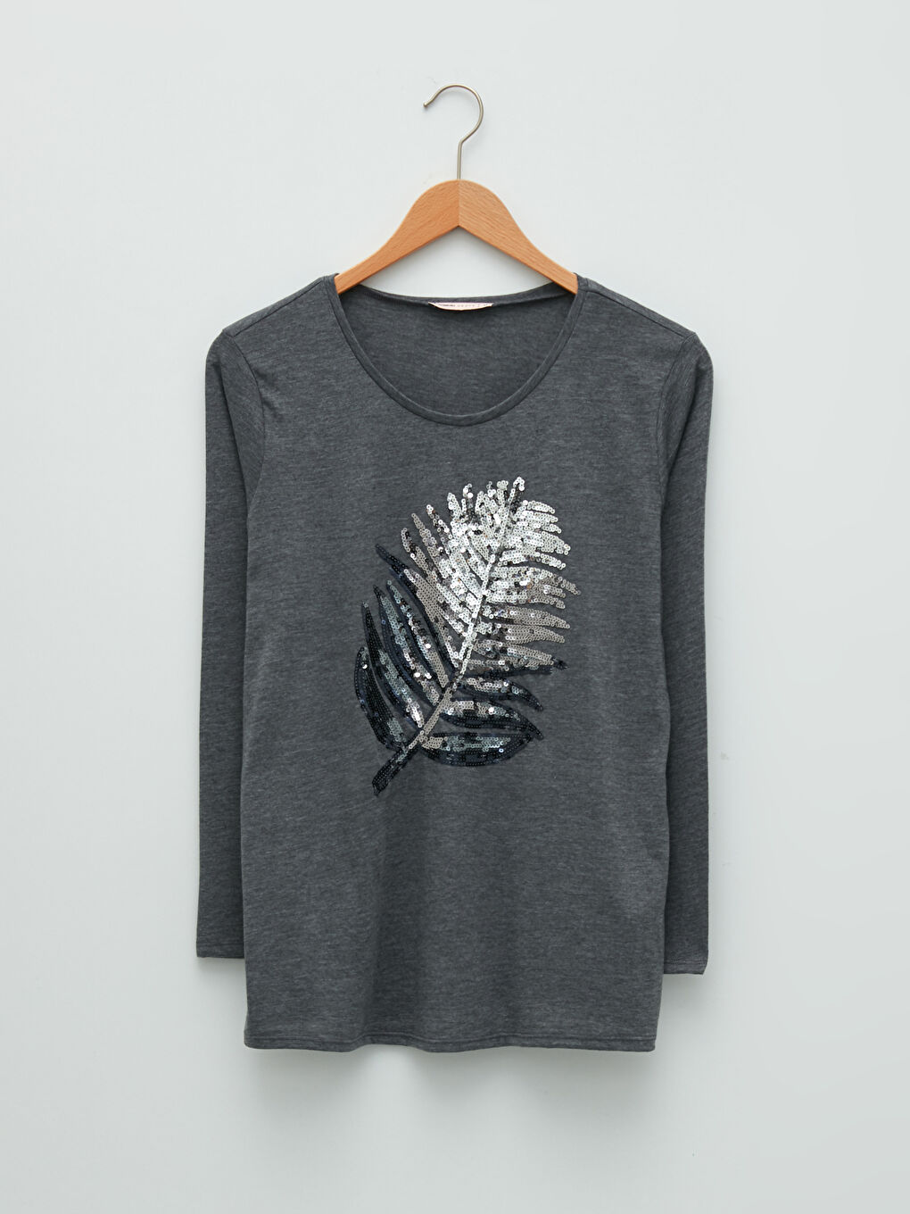 LCW Grace T-Shirt mit Rundhalsausschnitt, langen Ärmeln und Pailletten für Damen -W1H418Z8-L8N