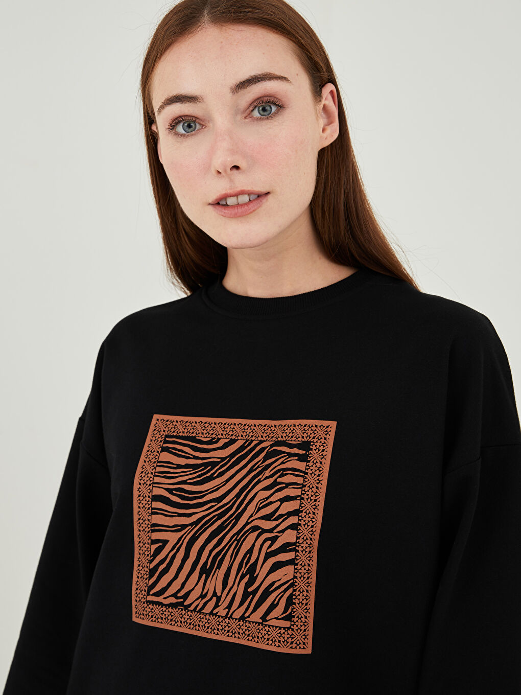 Rundhalsausschnitt Bedruckt Langarm Damen Sweatshirt-Tunika-3