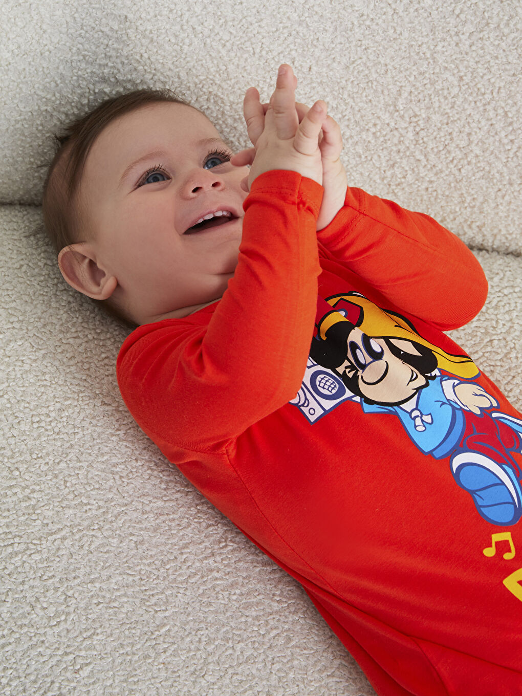 Turuncu Bisiklet Yaka Uzun Kollu Nostaljik Maymun Baskılı Pamuklu Erkek Bebek Tulum-3