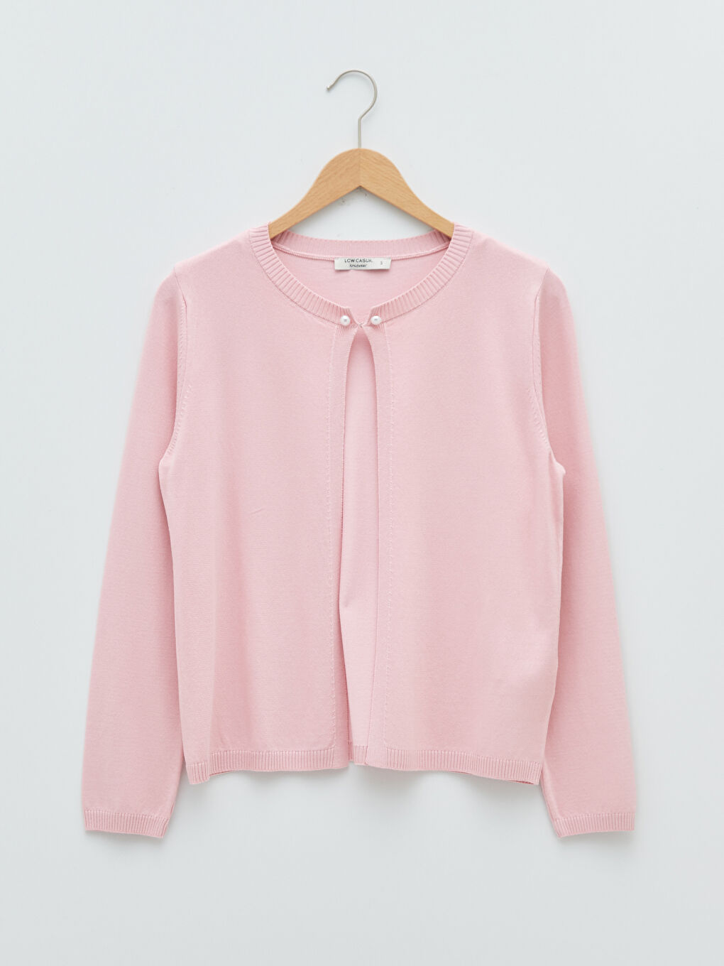 Pembe Bisiklet Yaka Düz Uzun Kollu Kadın Triko Hırka-5