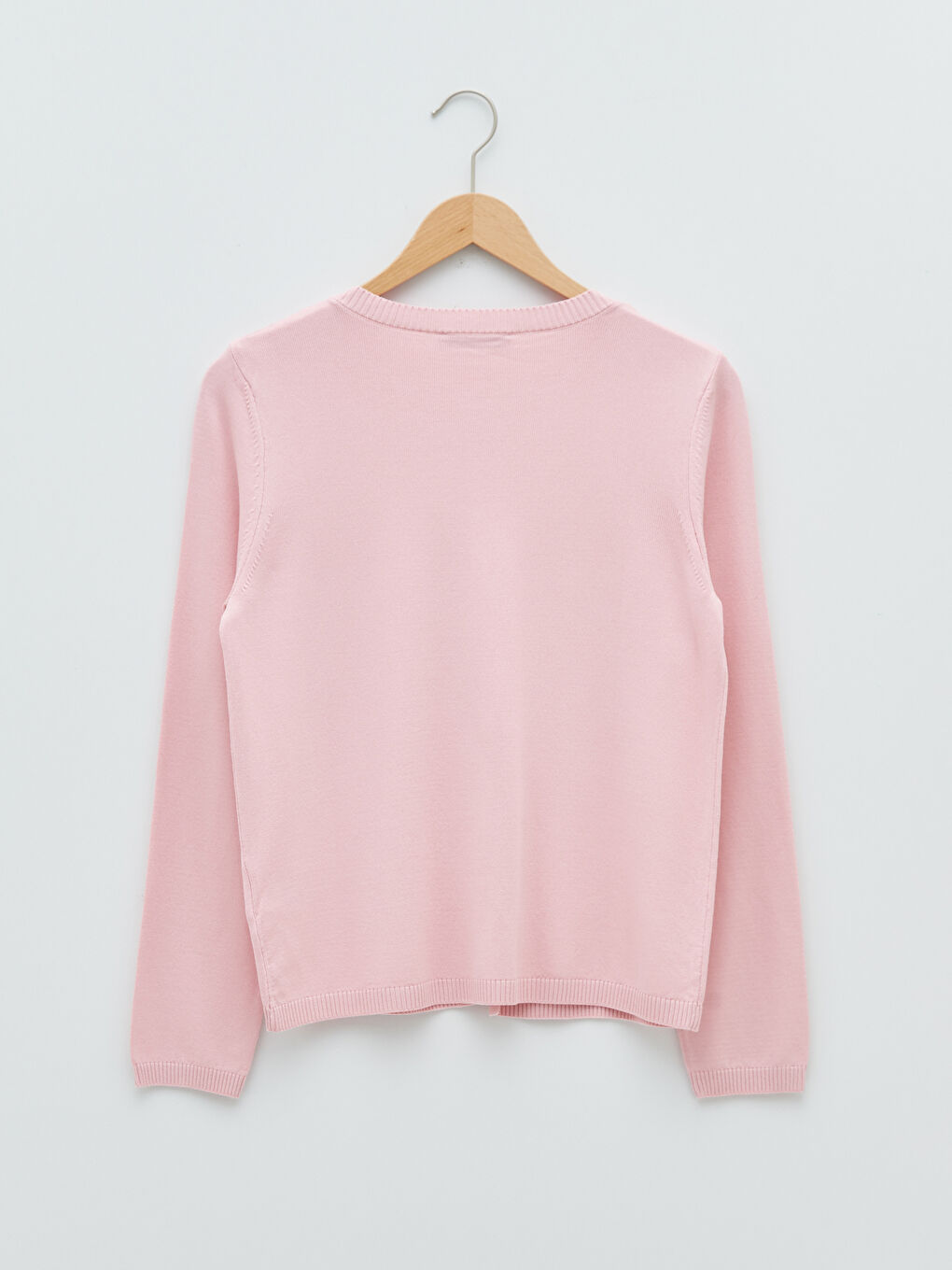 Pembe Bisiklet Yaka Düz Uzun Kollu Kadın Triko Hırka-6