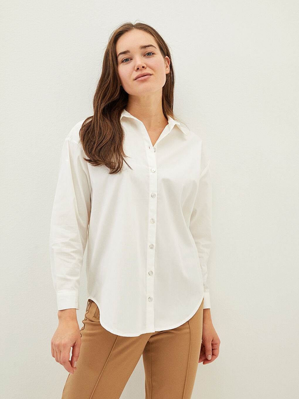 Buttoned Regular Long Sleeve Poplin Women's Shirt