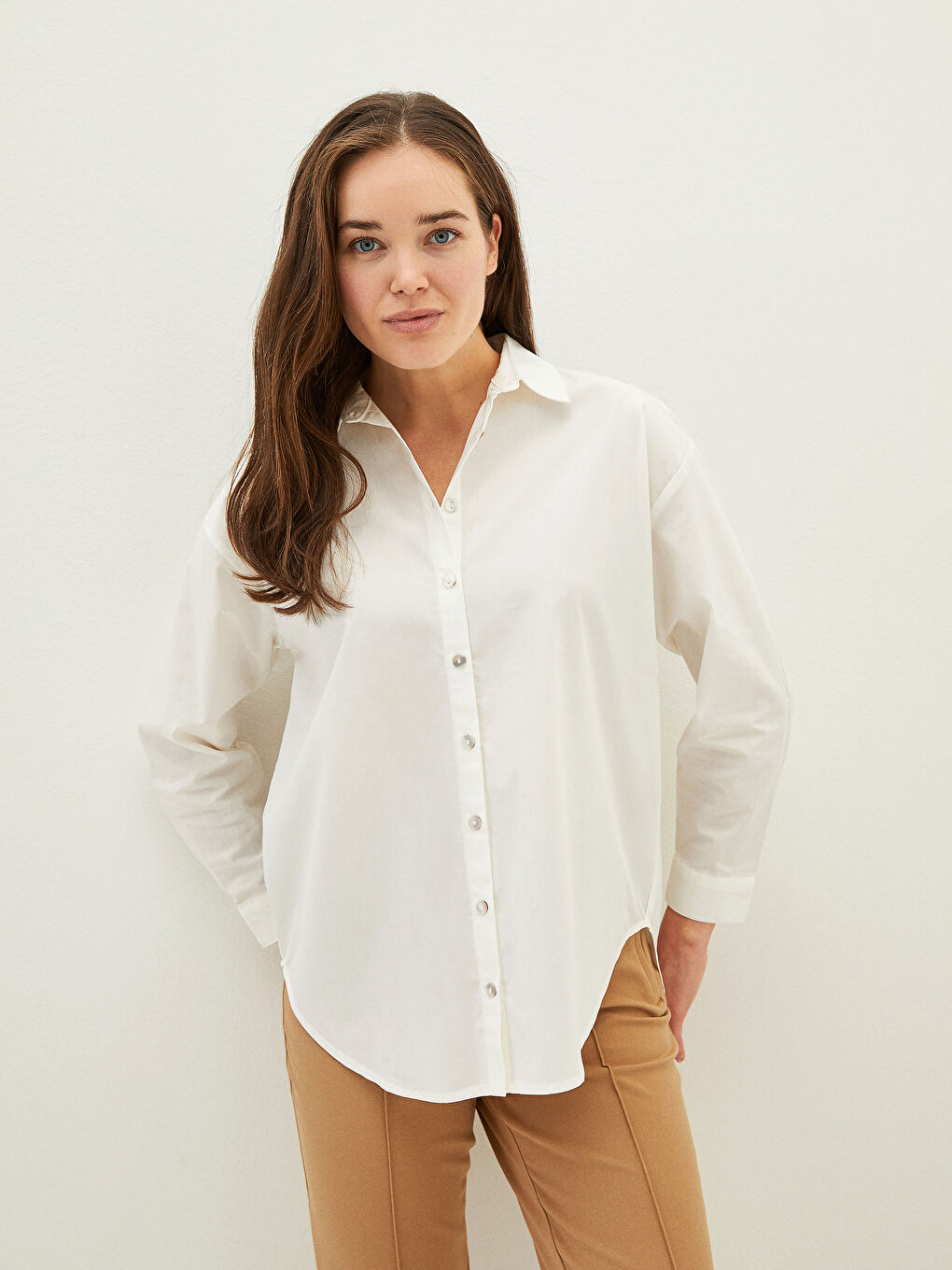 Buttoned Regular Long Sleeve Poplin Women's Shirt-2