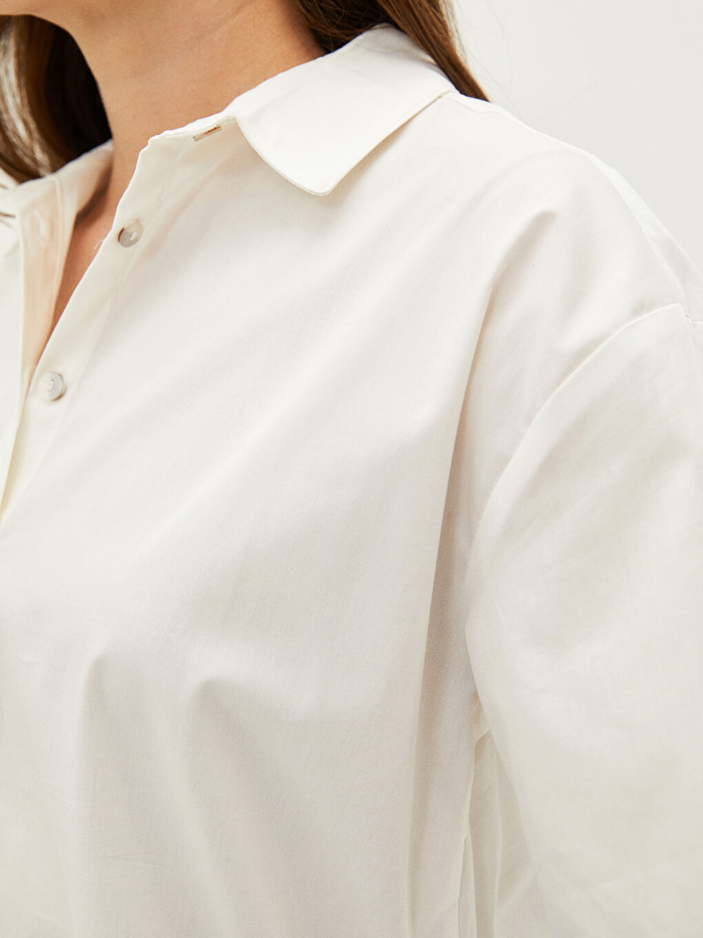 Buttoned Regular Long Sleeve Poplin Women's Shirt-3