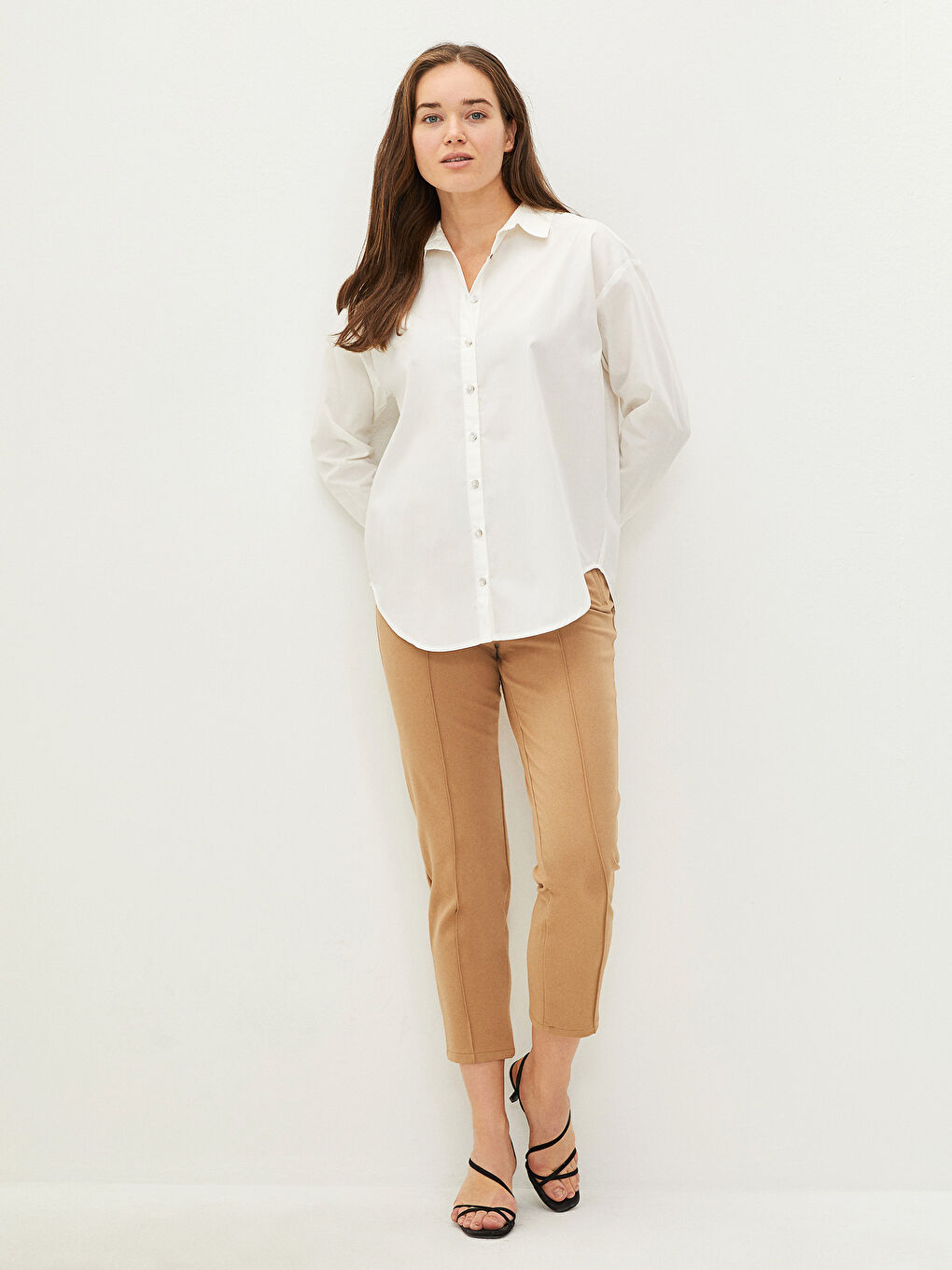 Buttoned Regular Long Sleeve Poplin Women's Shirt-4