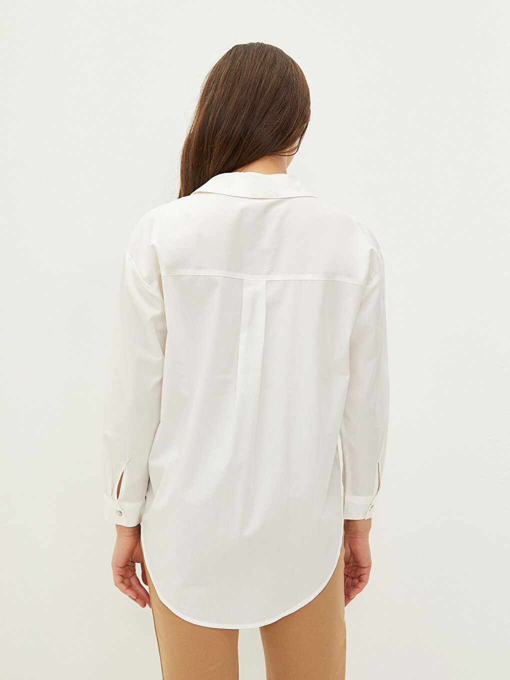 Buttoned Regular Long Sleeve Poplin Women's Shirt-5
