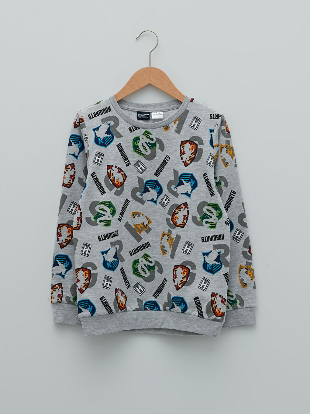 Gri Bisiklet Yaka Harry Potter Baskılı Uzun Kollu Erkek Çocuk Sweatshirt