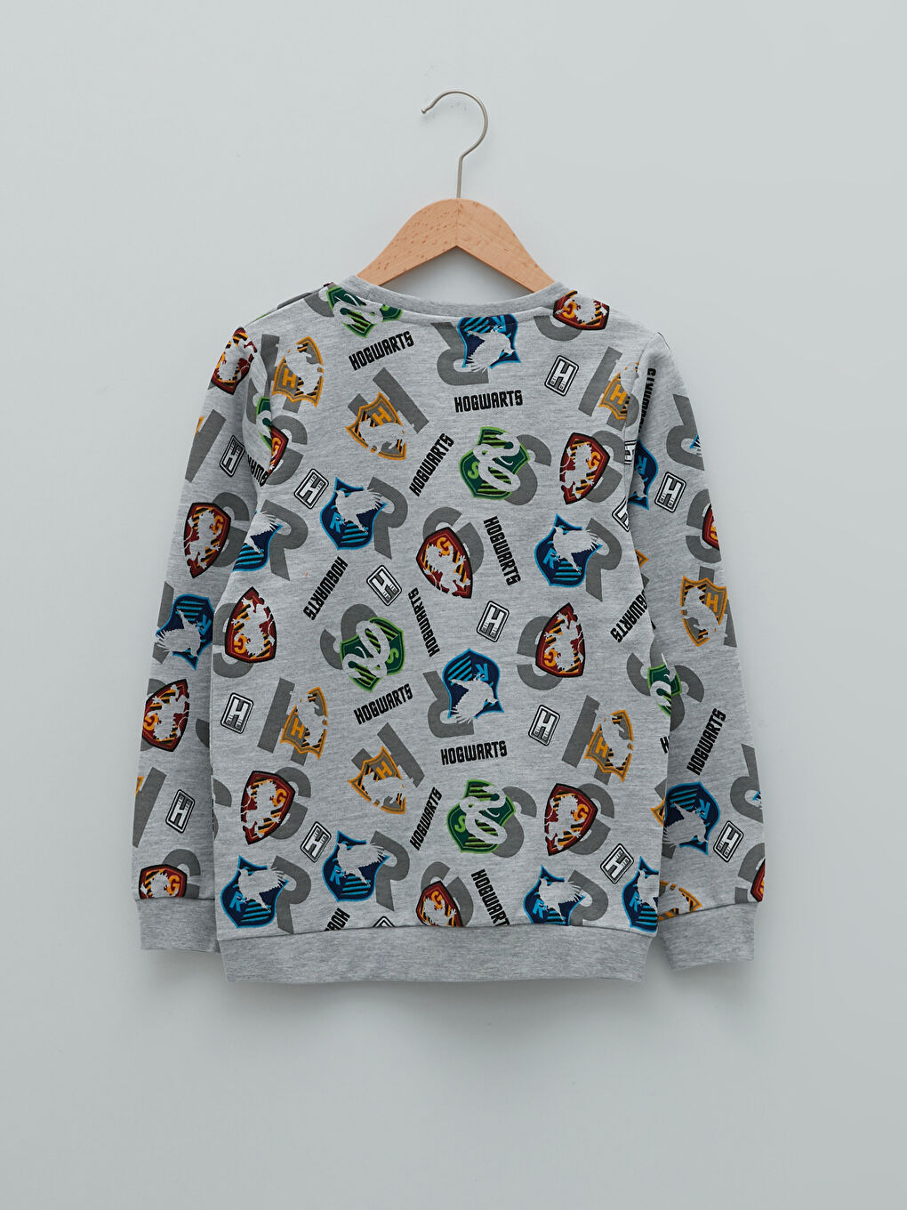 Gri Bisiklet Yaka Harry Potter Baskılı Uzun Kollu Erkek Çocuk Sweatshirt-1