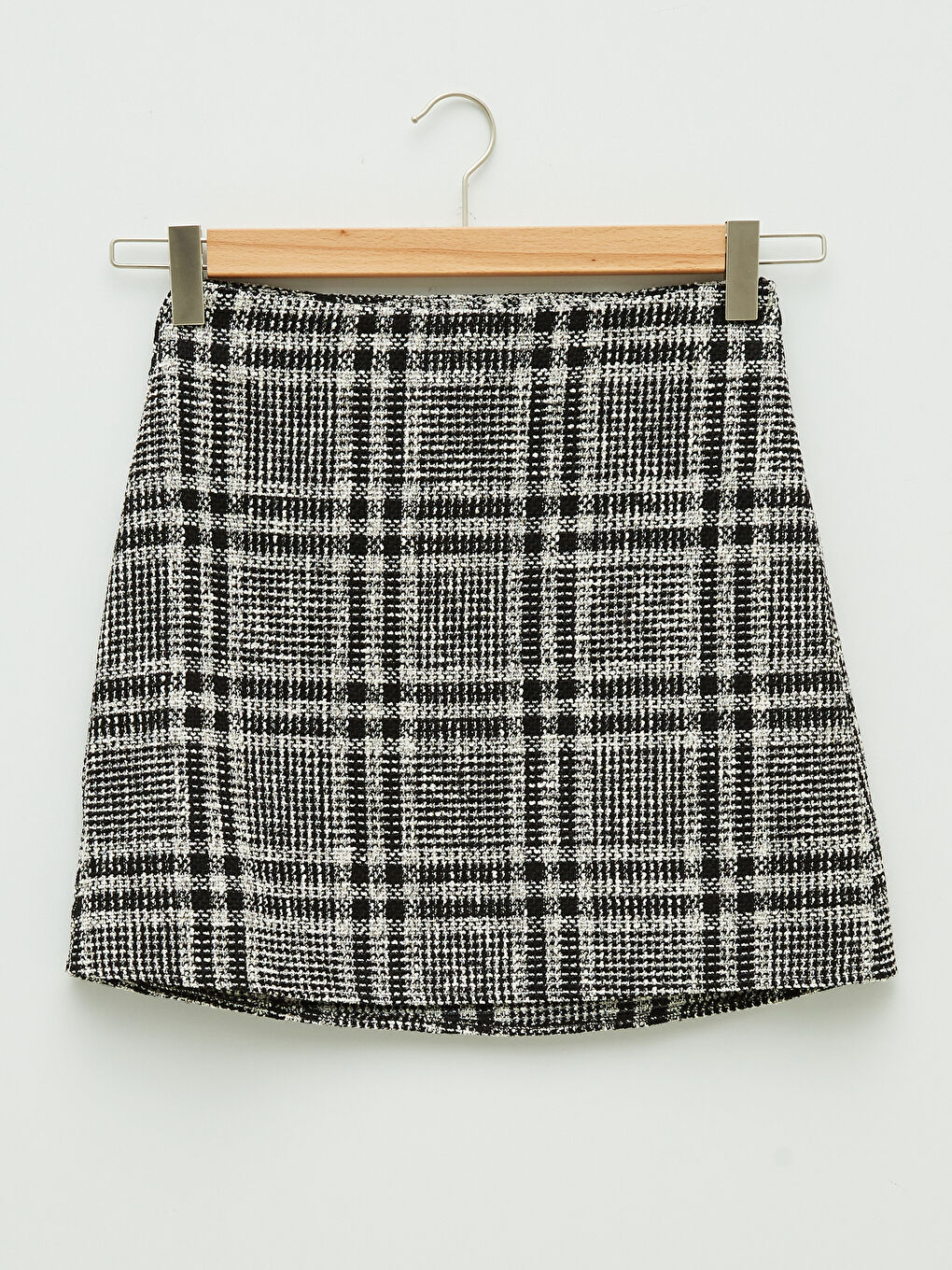 Siyah Ekose Kadın Mini Etek-5