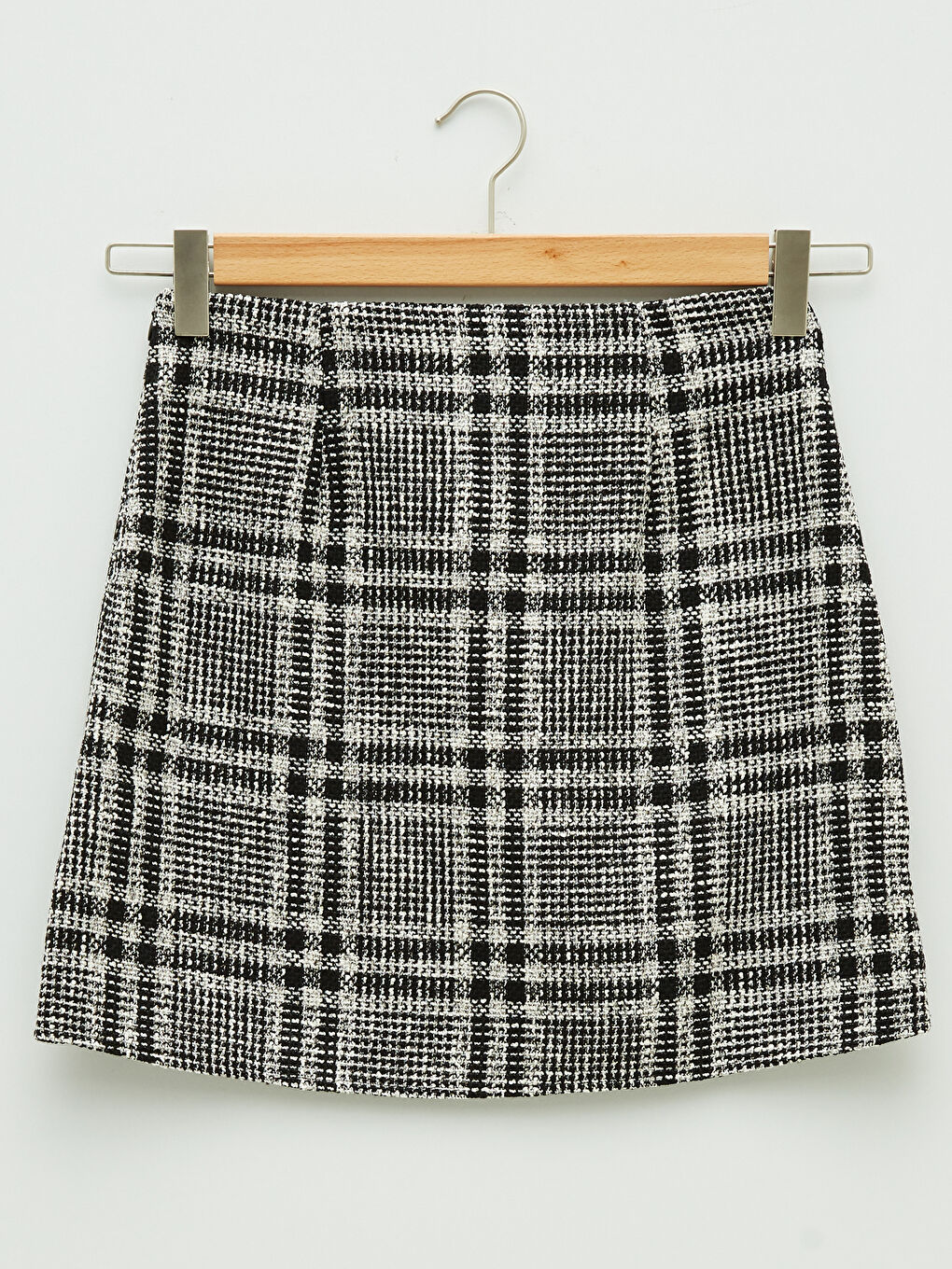 Siyah Ekose Kadın Mini Etek-6