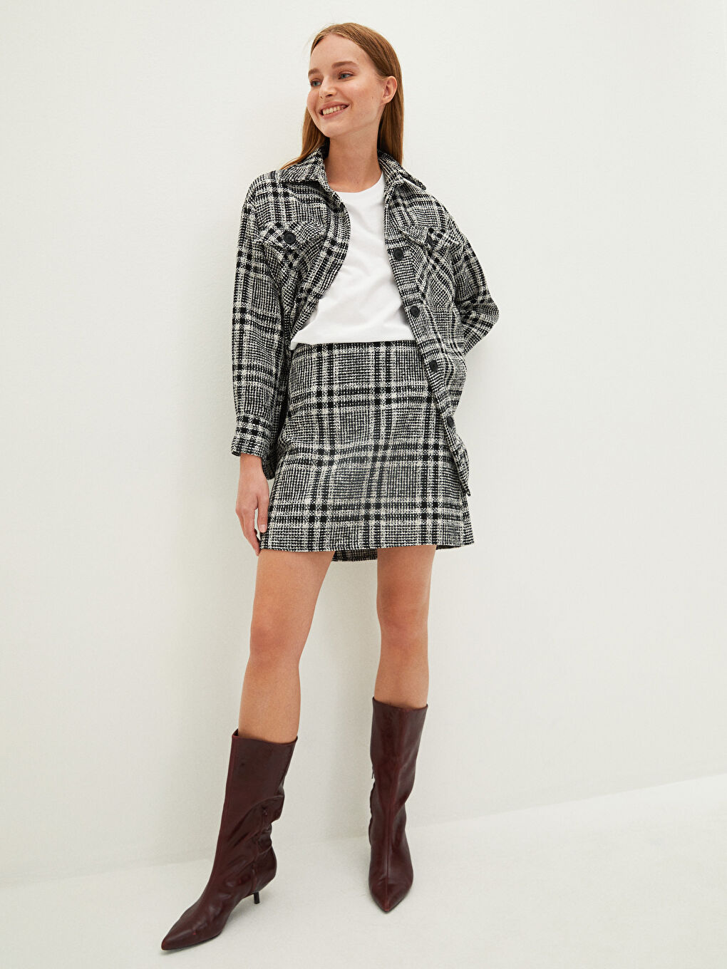 Siyah Ekose Kadın Mini Etek