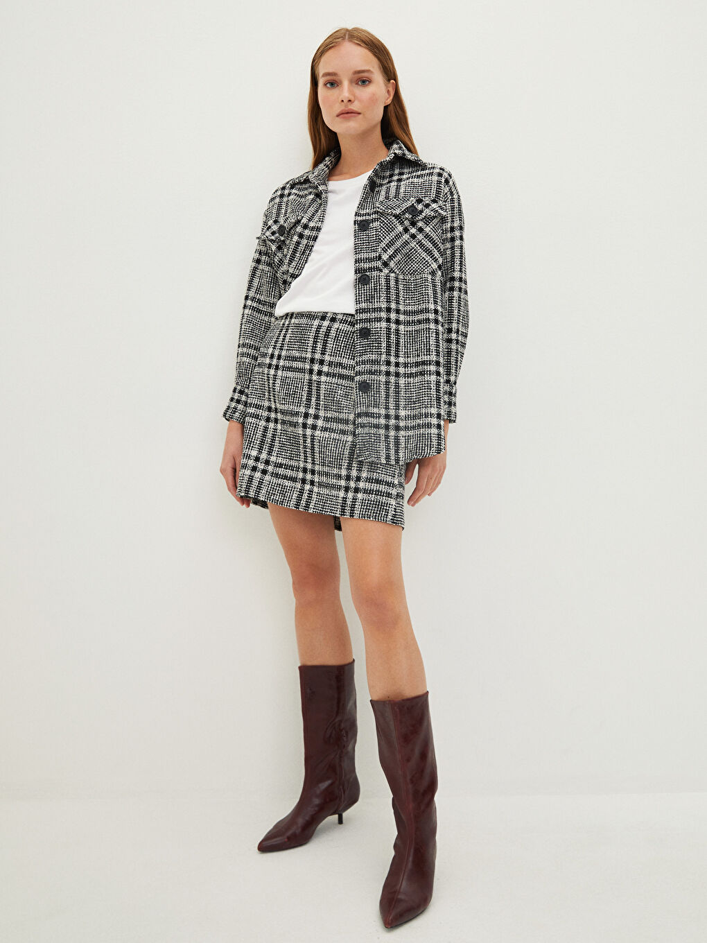 Siyah Ekose Kadın Mini Etek-1