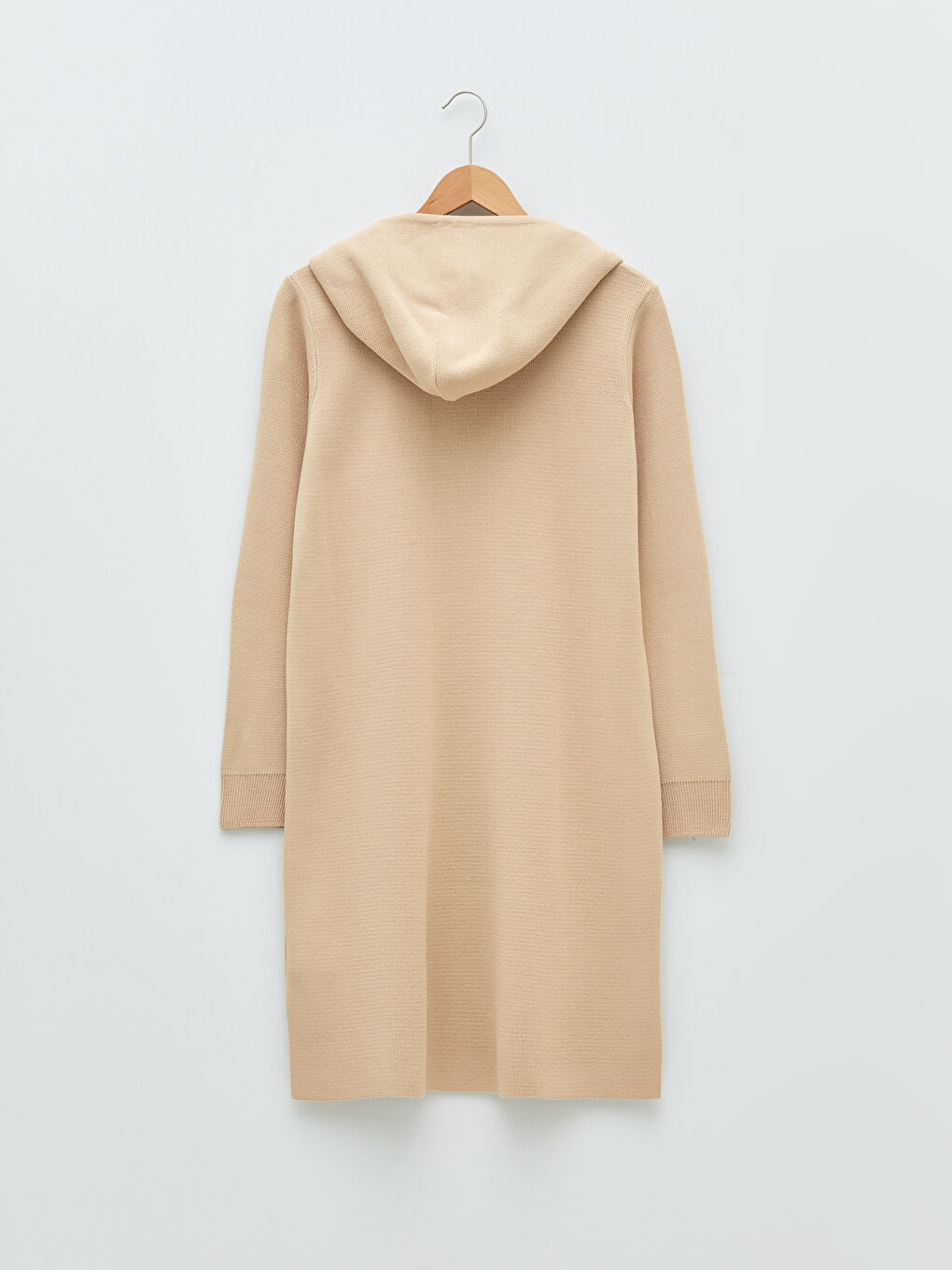 Bej Kapüşonlu Düz Uzun Kollu Kadın Triko Tunik-6