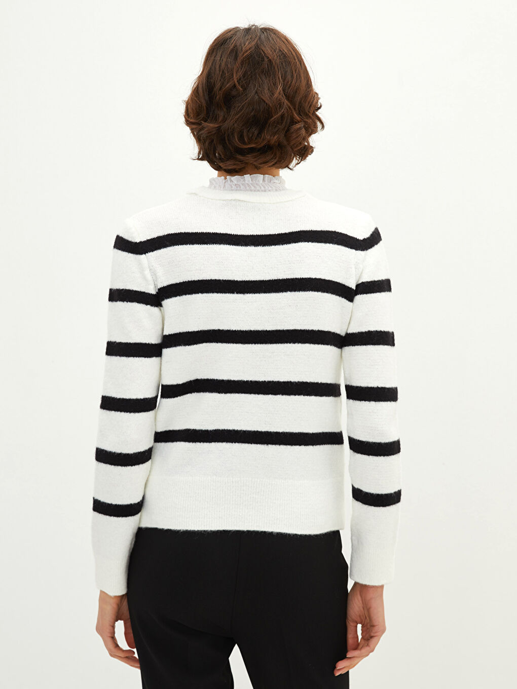 LCW Vision Gerüschter Hoher Kragen Gestreifter Langarm Pullover für Damen -W1H564Z8-LEG