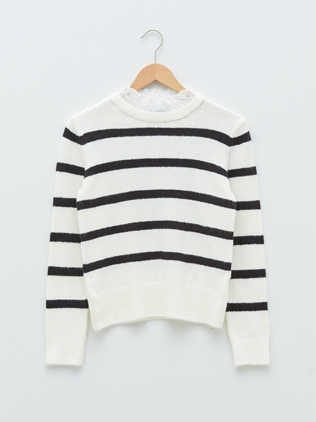 LCW Vision Gerüschter Hoher Kragen Gestreifter Langarm Pullover für Damen -W1H564Z8-LEG