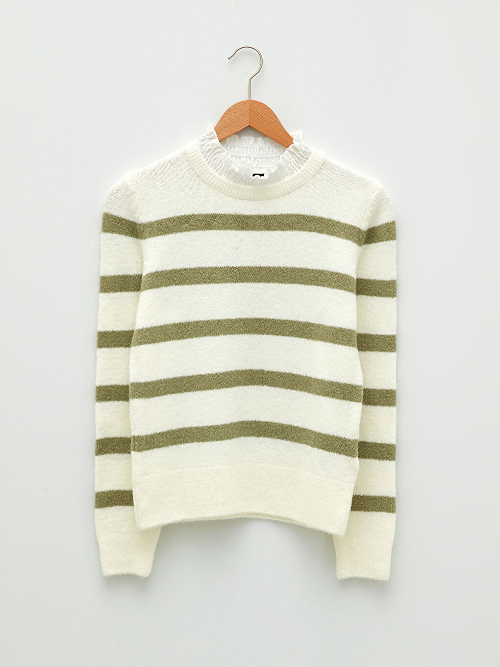 Gerüschter Hoher Kragen Gestreifter Langarm Pullover für Damen-4