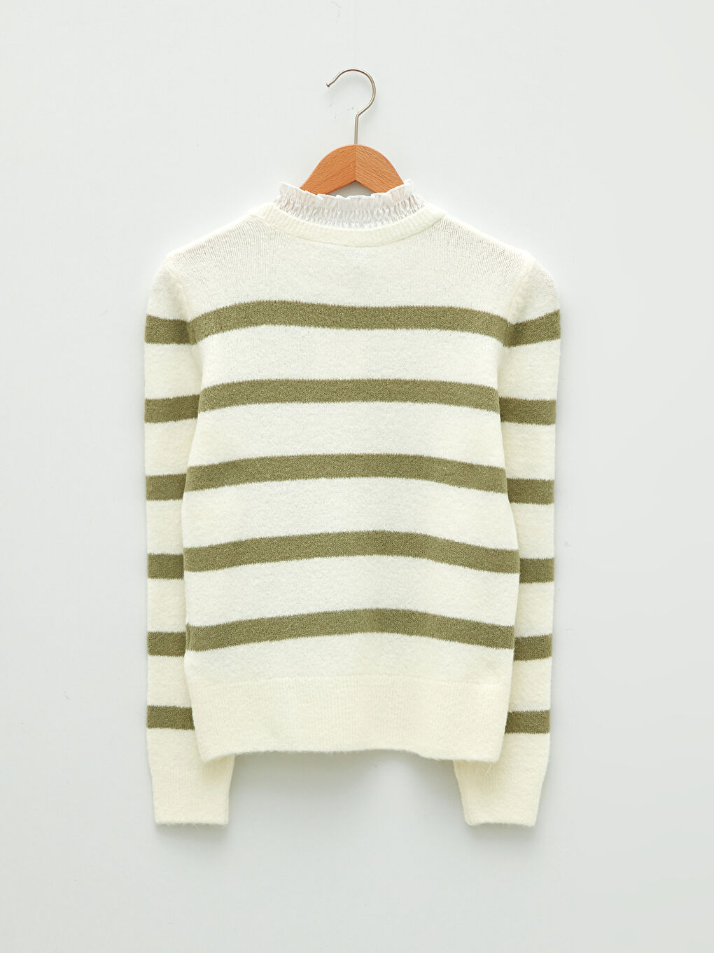 Gerüschter Hoher Kragen Gestreifter Langarm Pullover für Damen-5