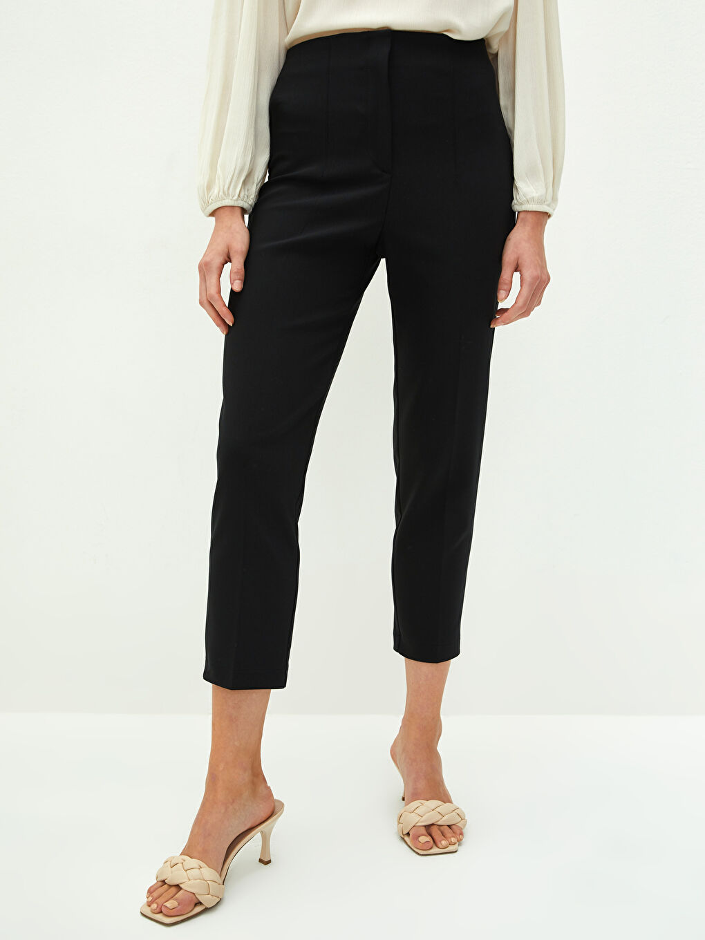 әйелдерге арналған қалта детальды жоғары бел стандартты пішім шалбар-2