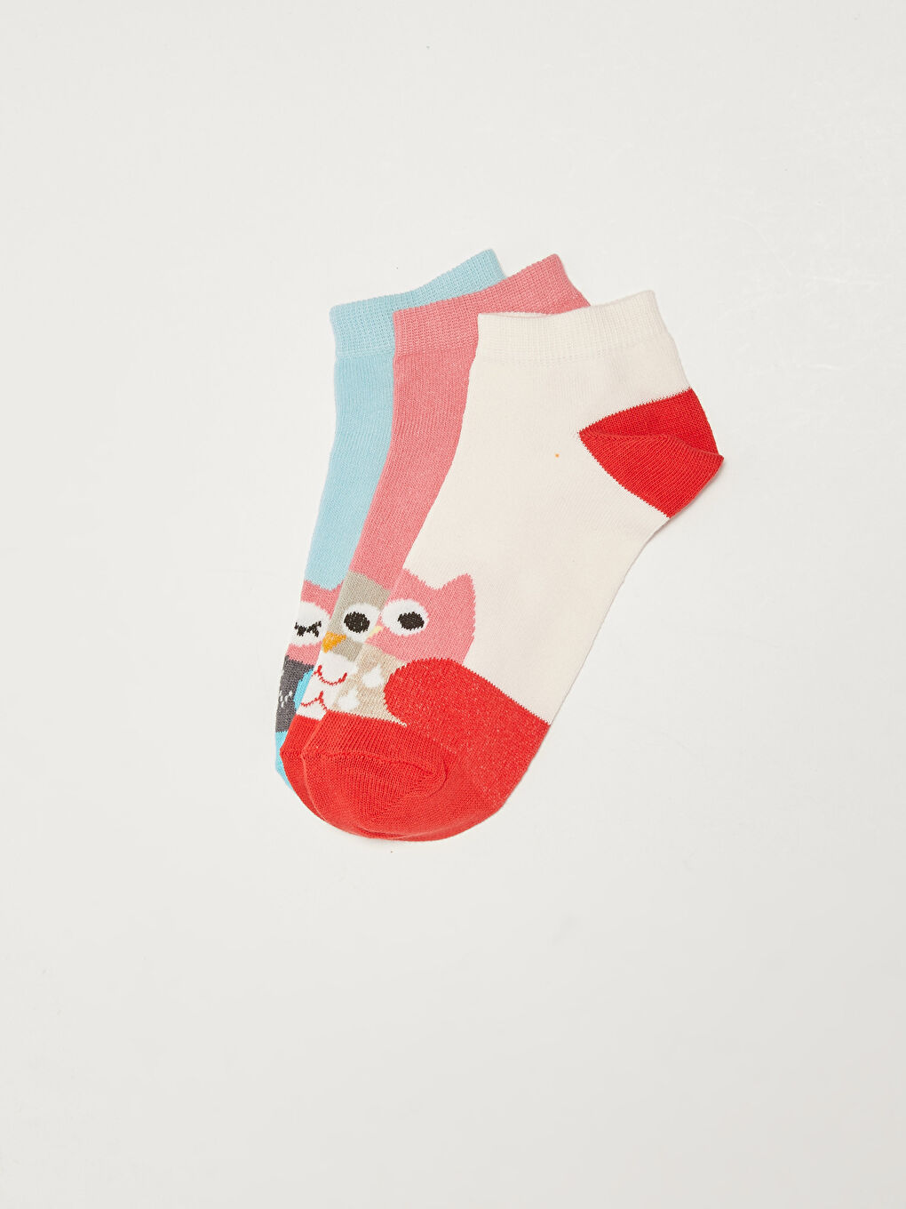 Pembe Desenli Kadın Patik Çorap 3'lü