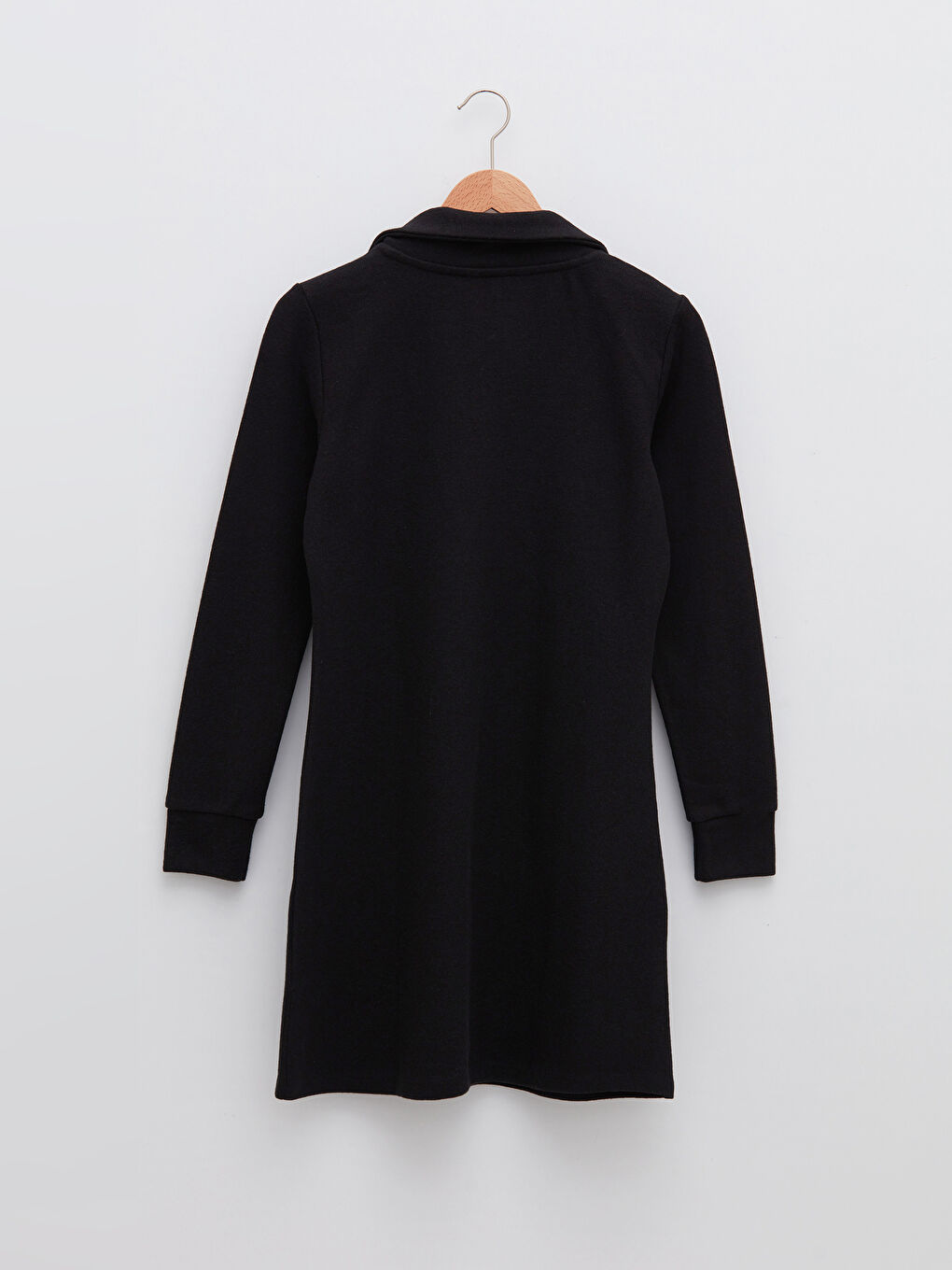 Siyah Dik Yaka Düz Uzun Kollu Kadın Elbise-6