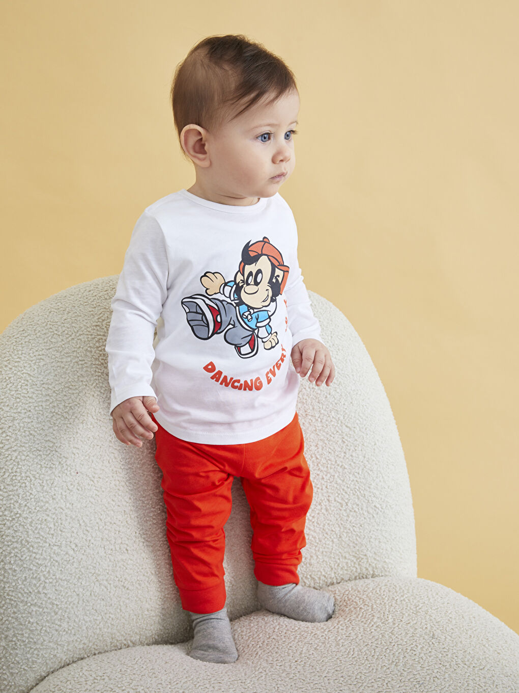 Ensemble de pyjama bébé imprimé singe nostalgique à manches longues col rond-3