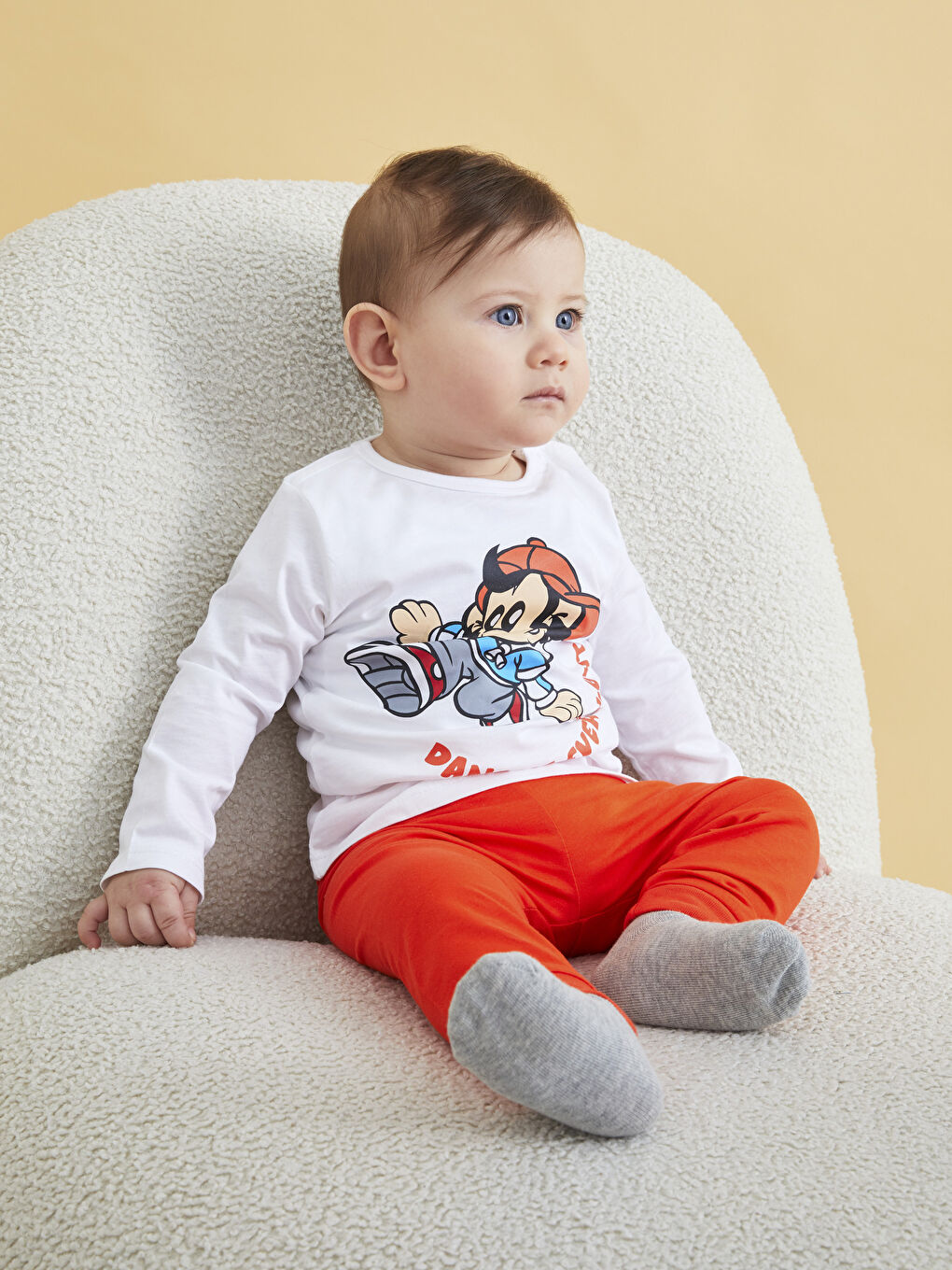 Ensemble de pyjama bébé imprimé singe nostalgique à manches longues col rond-1