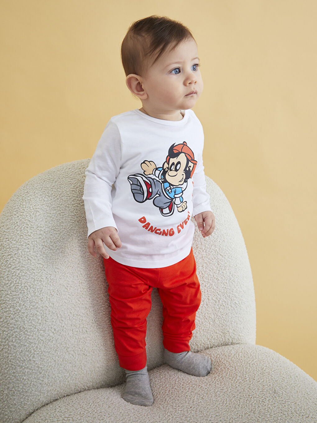 Ensemble de pyjama bébé imprimé singe nostalgique à manches longues col rond-2