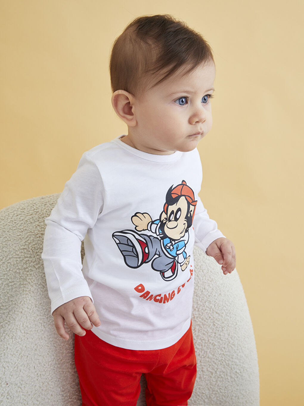 Ensemble de pyjama bébé imprimé singe nostalgique à manches longues col rond-4