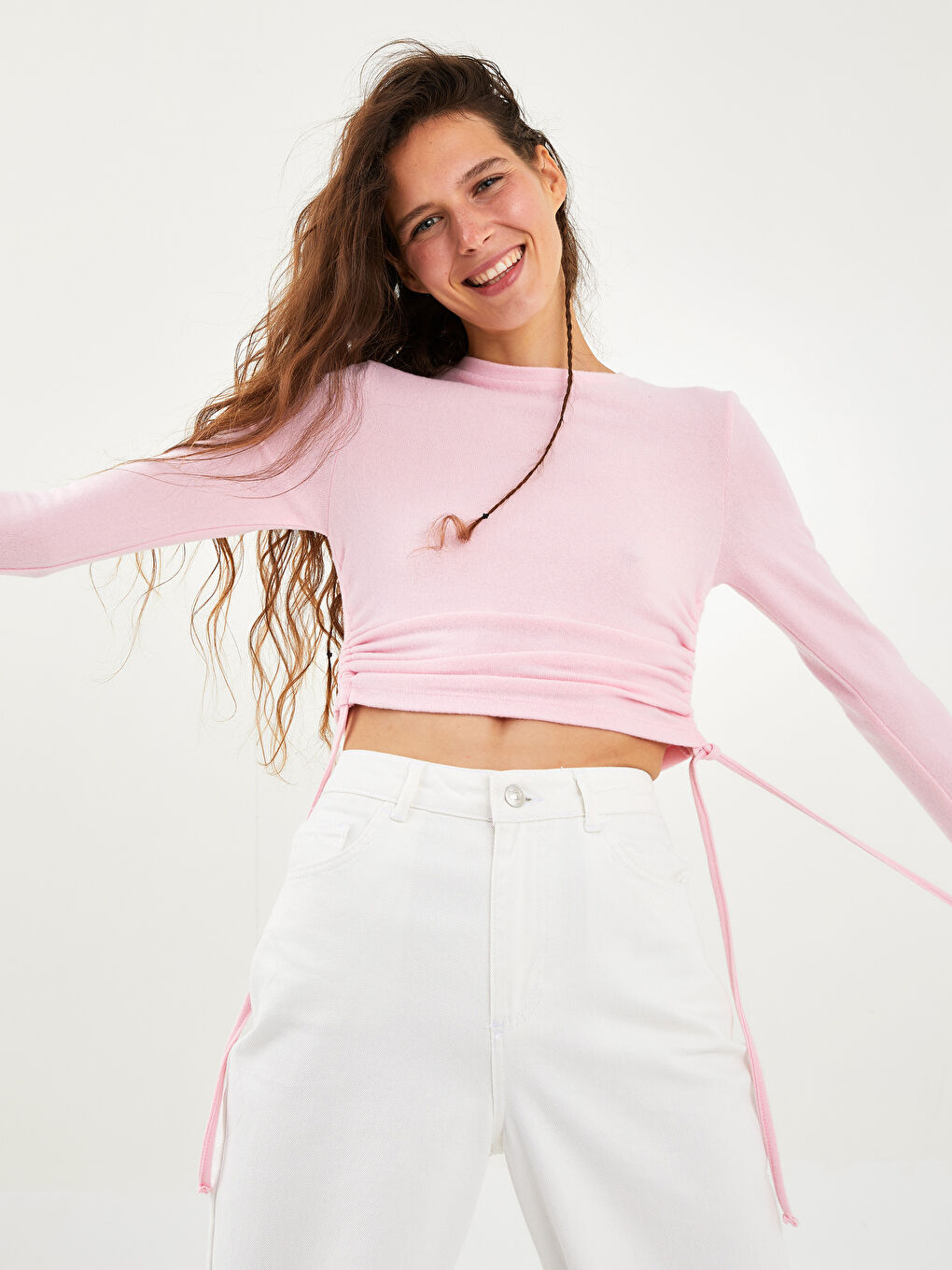 Crew Neck Plain Long Sleeve Women's Sweatshirt-2