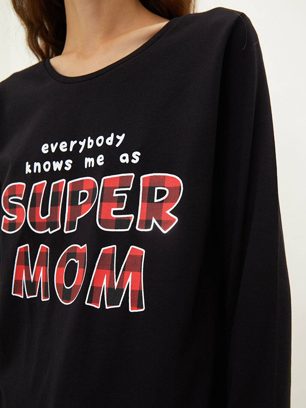 طقم بيجامة كم طويل ياقة دائرية مطبوع قطن للسيدات-2