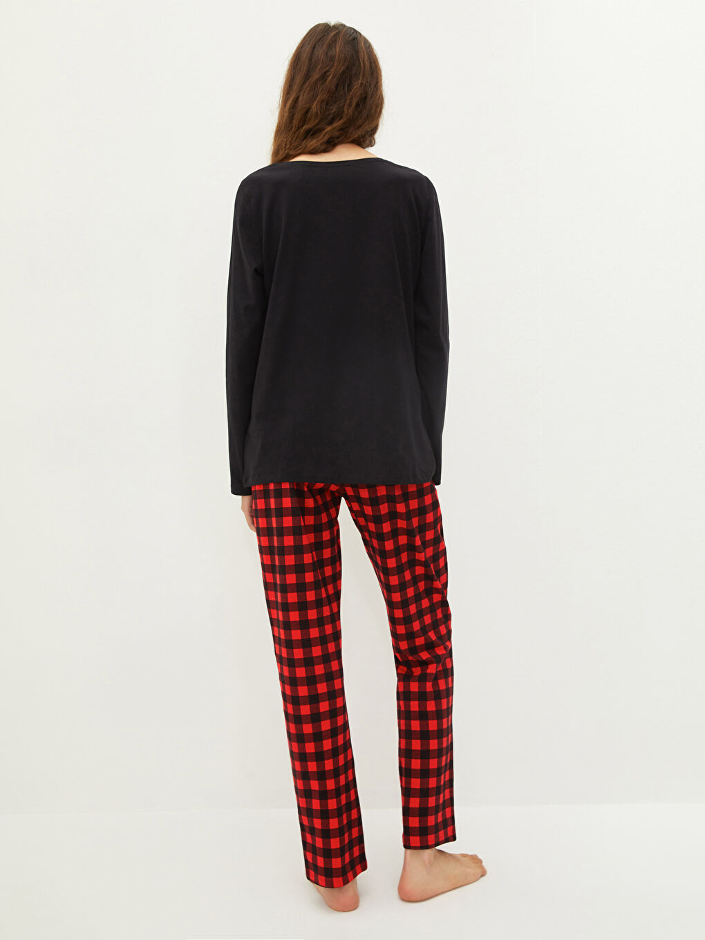 طقم بيجامة كم طويل ياقة دائرية مطبوع قطن للسيدات-3