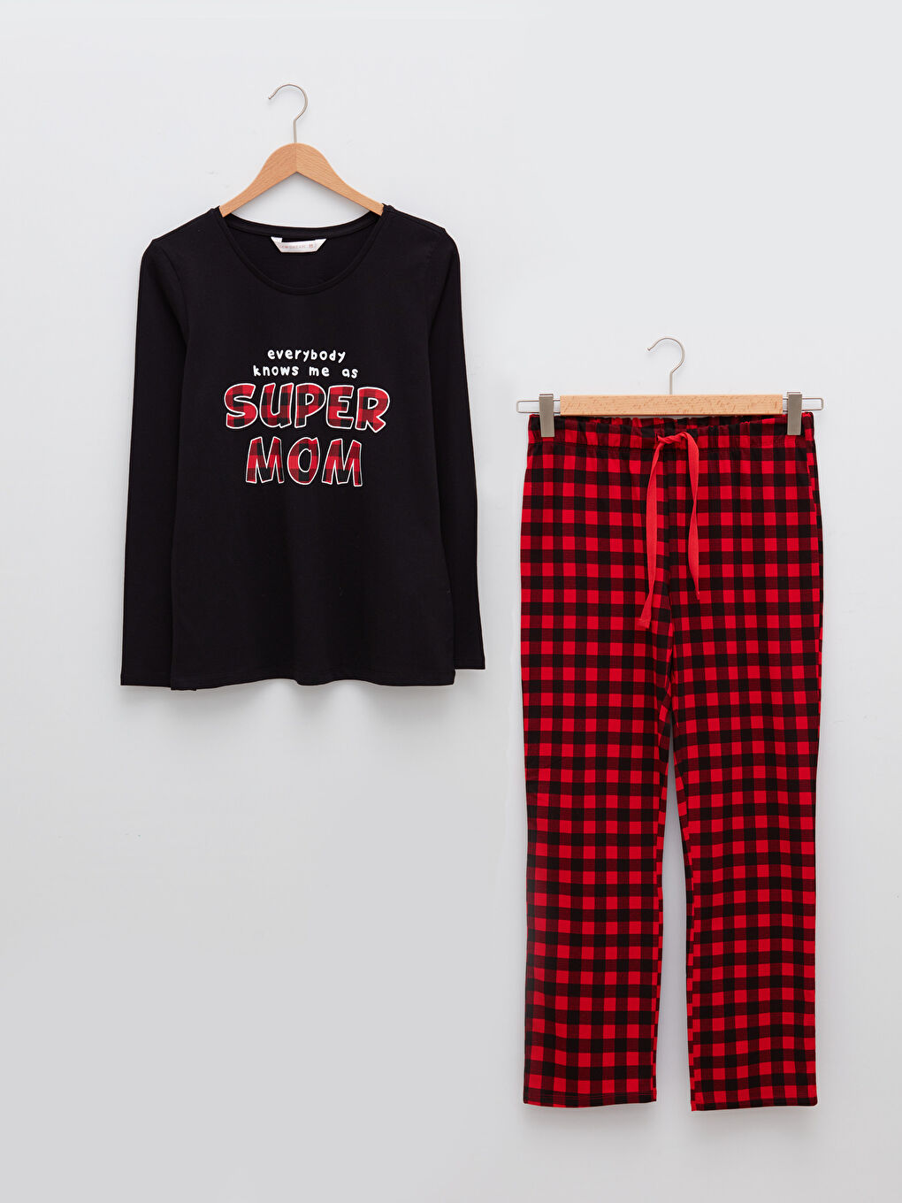 طقم بيجامة كم طويل ياقة دائرية مطبوع قطن للسيدات-4