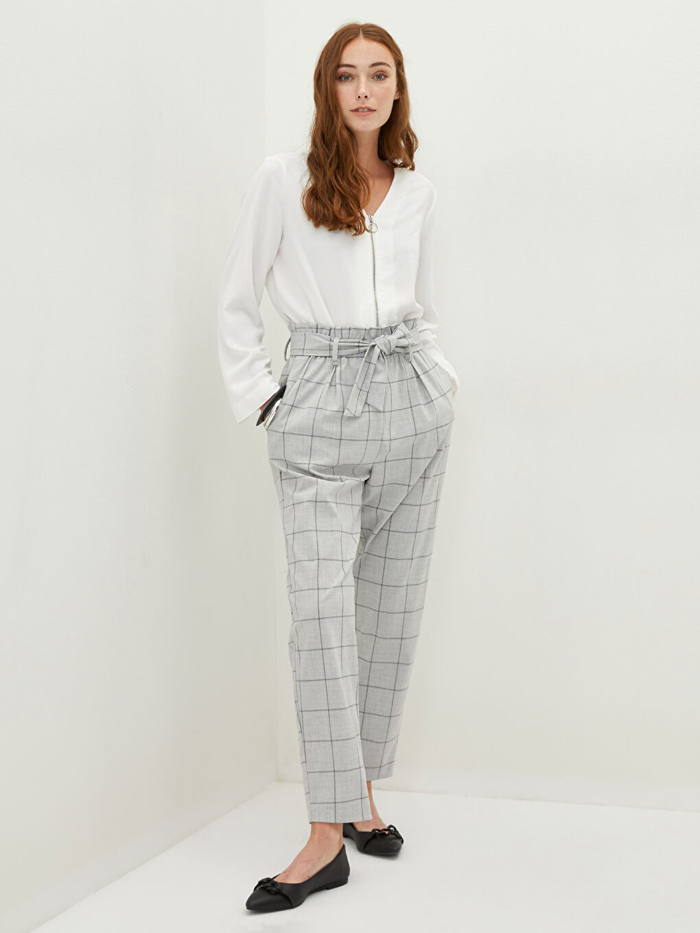 Брюки Женские Клетчатые С Широкой Посадкой На Эластичной Талии-2