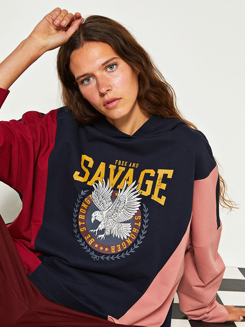 Hooded Printed Long Sleeve Women's Sweatshirt