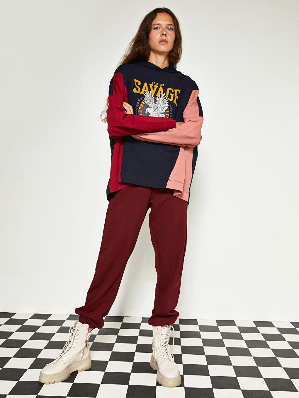 Hooded Printed Long Sleeve Women's Sweatshirt-2