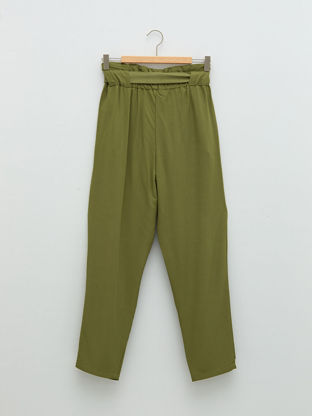 Haki Beli Lastikli Bol Fit Cep Detaylı Viskon Kadın Pantolon-6