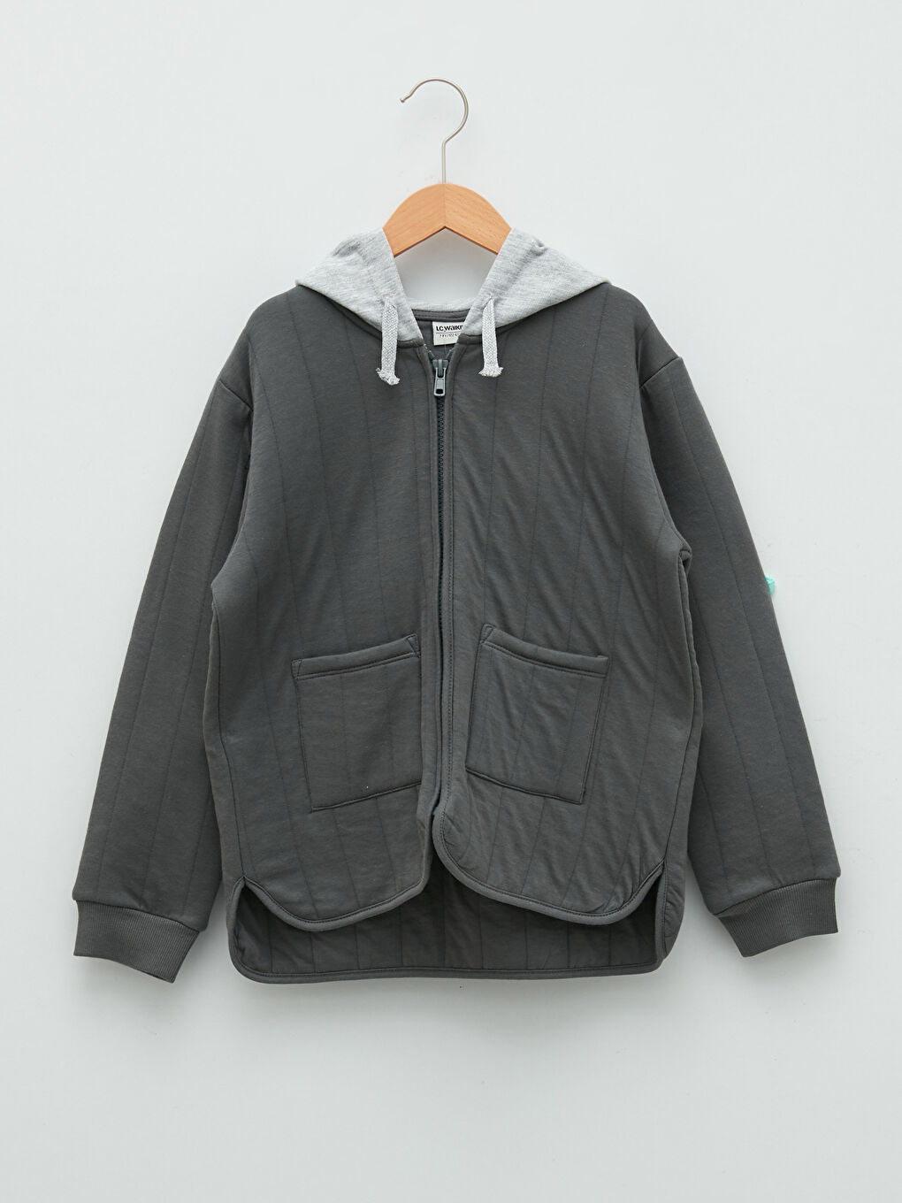 LCW Kids Kapuzierter Schlichter Langarm Jungen Strickjacke mit Reißverschluss -W1H690Z4-GYS